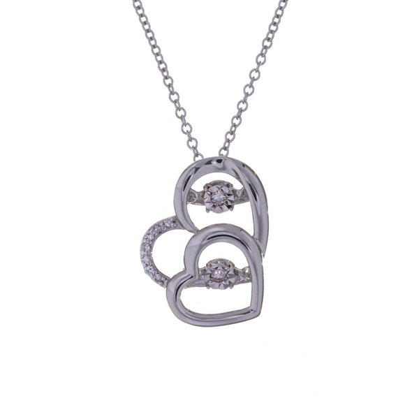 Sterling Silver Heart Diamond Pendant with Chain - Picture 1 of 2